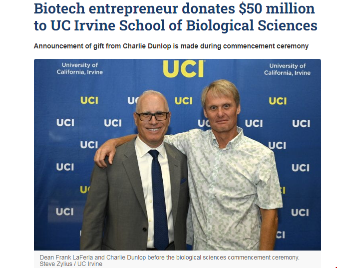 UCI生物科學學院以查理·鄧洛普命名.png UCI生物科學學院以查理·鄧洛普命名.png